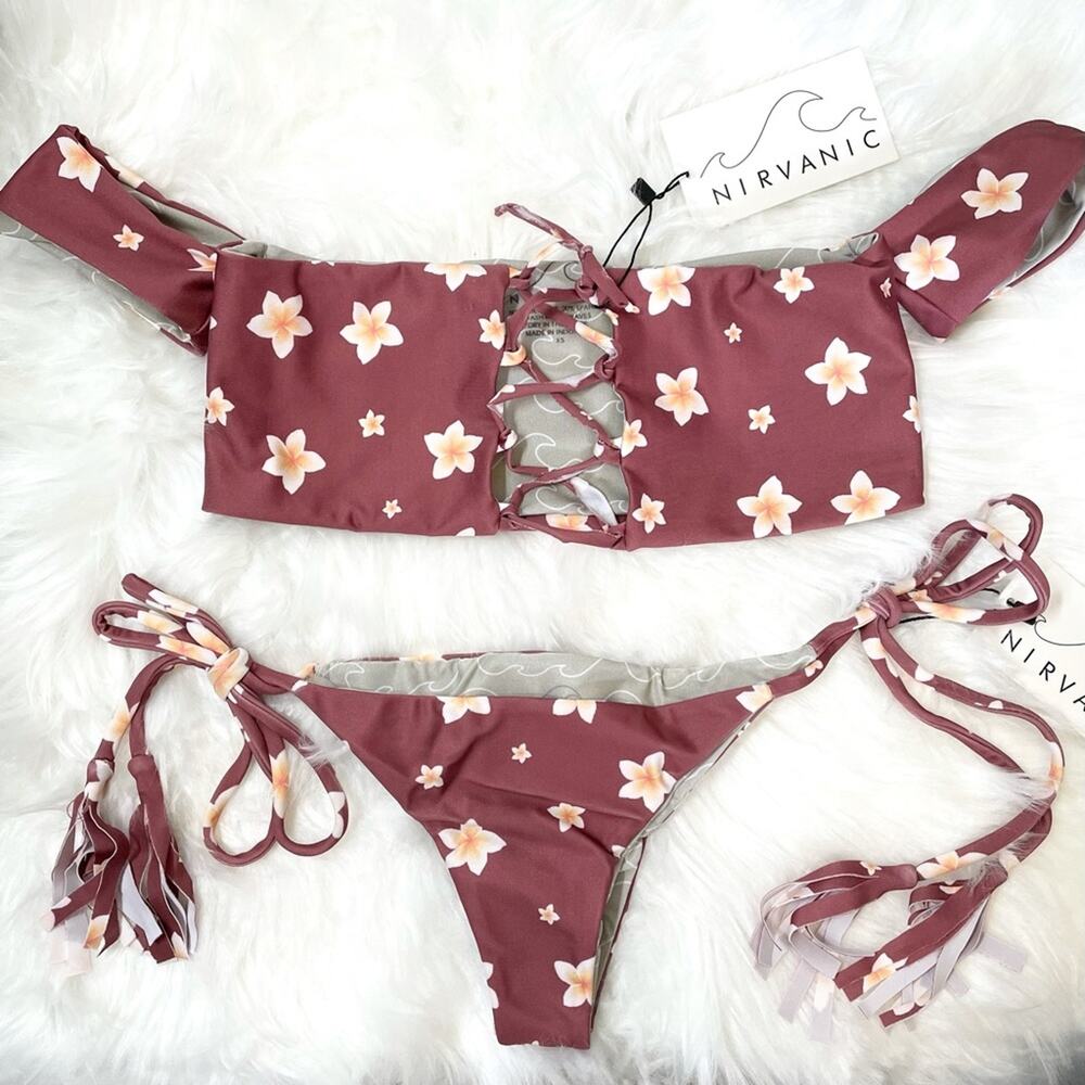 Nirvanic Kehlani Top & Kaia Bottom Plumeria Clay Swim Set Women’s Size XS $162